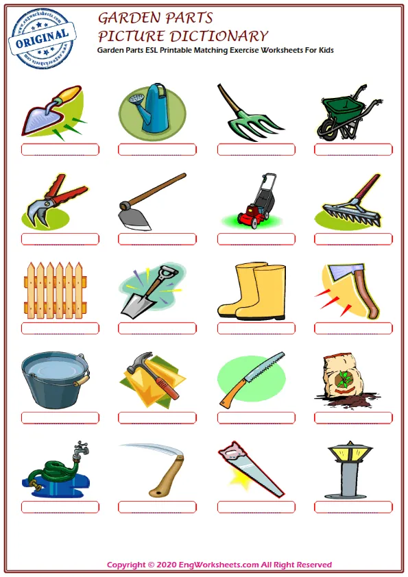 Garden Parts ESL Printable Matching Exercise Worksheets For Kids