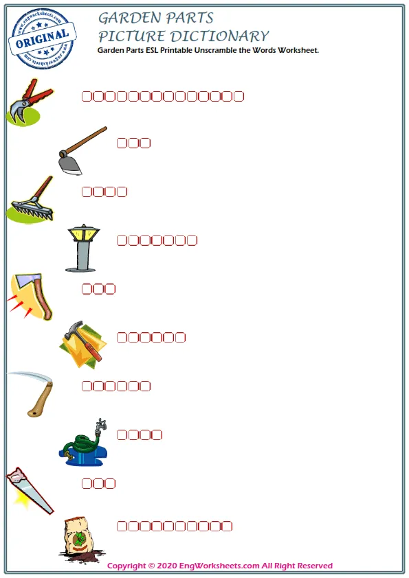 Garden Parts ESL Printable Unscramble the Words Worksheet. Worksheet Preview