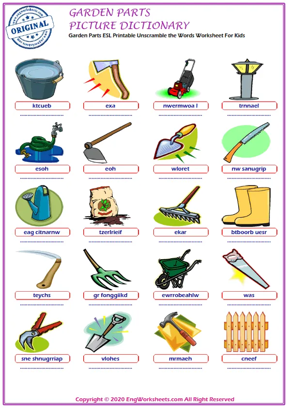 Garden Parts ESL Printable Unscramble the Words Worksheet For Kids Worksheet Preview
