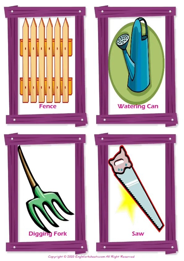 Garden Parts vocabulary worksheet with words, four images per page