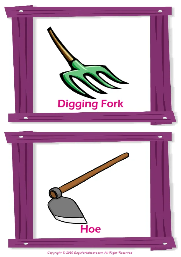 Garden Parts vocabulary worksheet with words, two images per page