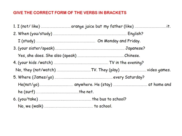 Simple Present Of Verbs
