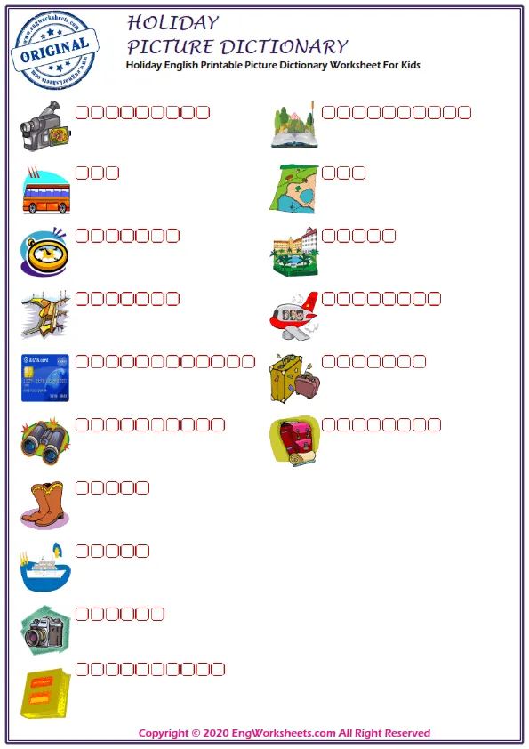 Holiday English Printable Picture Dictionary Worksheet For Kids