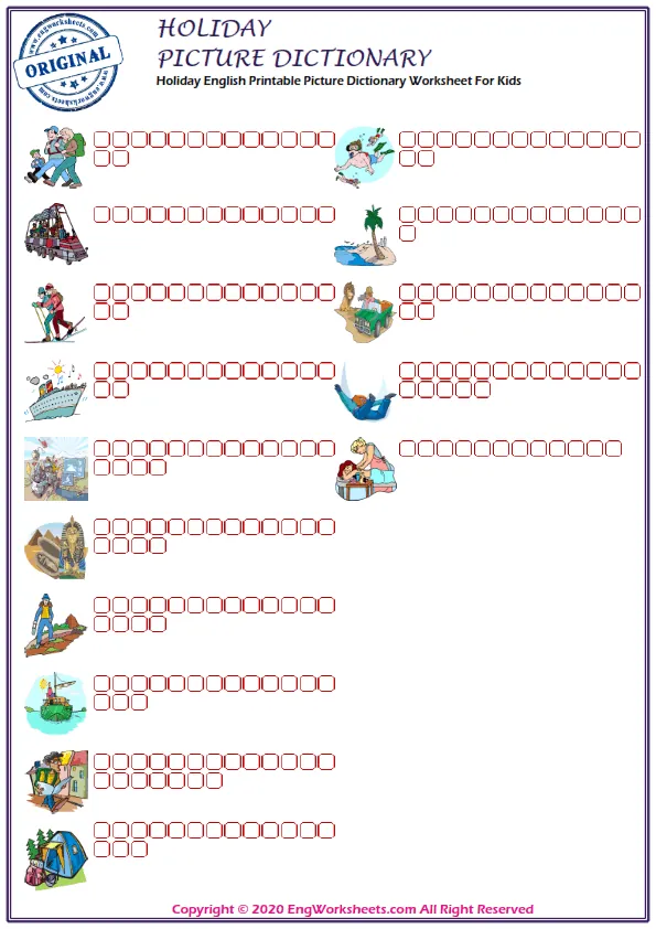 Holiday English Printable Picture Dictionary Worksheet For Kids