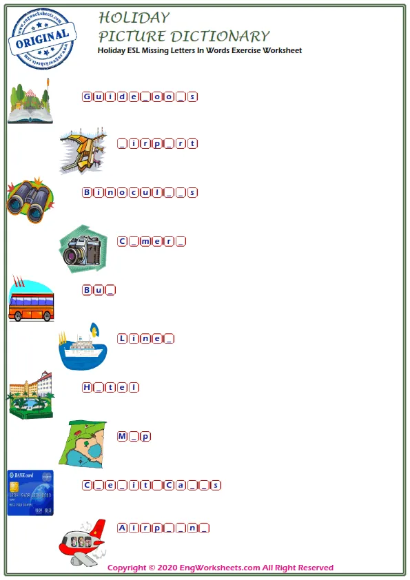 Holiday ESL Missing Letters In Words Exercise Worksheet