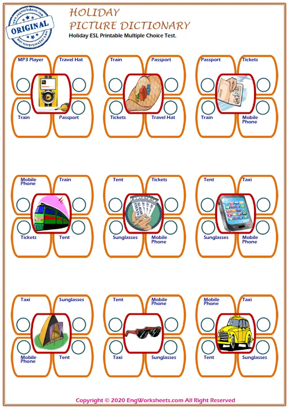 Holiday ESL Printable Multiple Choice Test. Worksheet Preview
