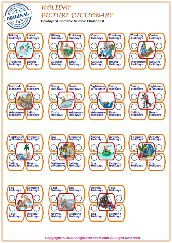 Holiday ESL Printable Multiple Choice Test.