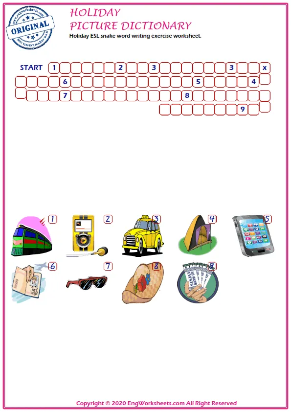Holiday ESL snake word writing exercise worksheet. Worksheet Preview