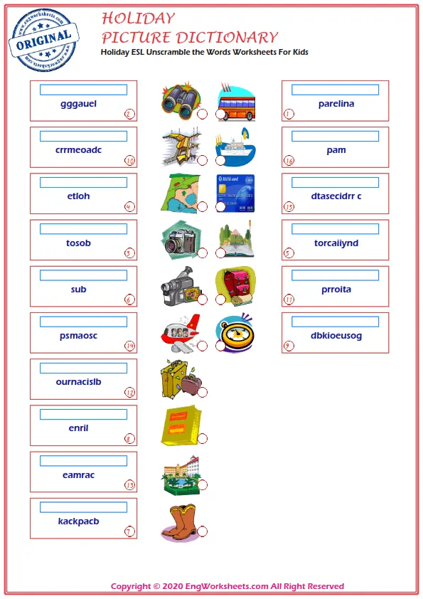 Holiday ESL Unscramble the Words Worksheets For Kids