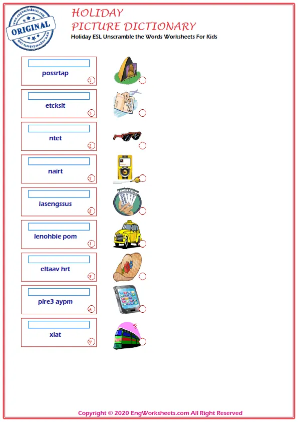 Holiday ESL Unscramble the Words Worksheets For Kids Worksheet Preview