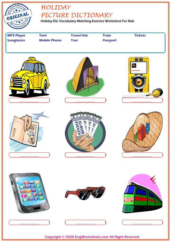 Holiday ESL Vocabulary Matching Exercise Worksheet For Kids Worksheet Preview