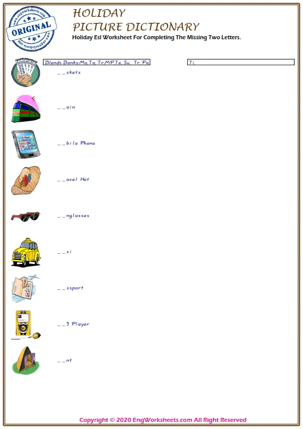 Holiday Esl Worksheet For Completing The Missing Two Letters. Worksheet Preview