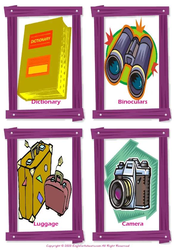 Holiday vocabulary worksheet with words, four images per page