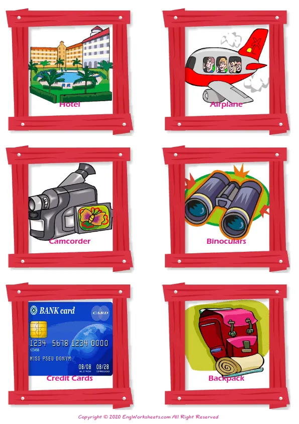 Holiday vocabulary worksheet with words, six images per page