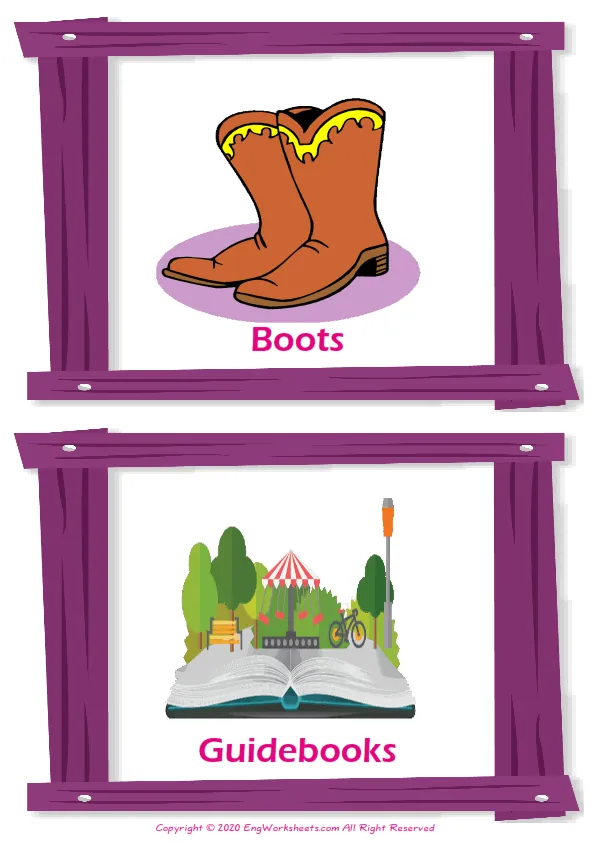 Holiday vocabulary worksheet with words, two images per page