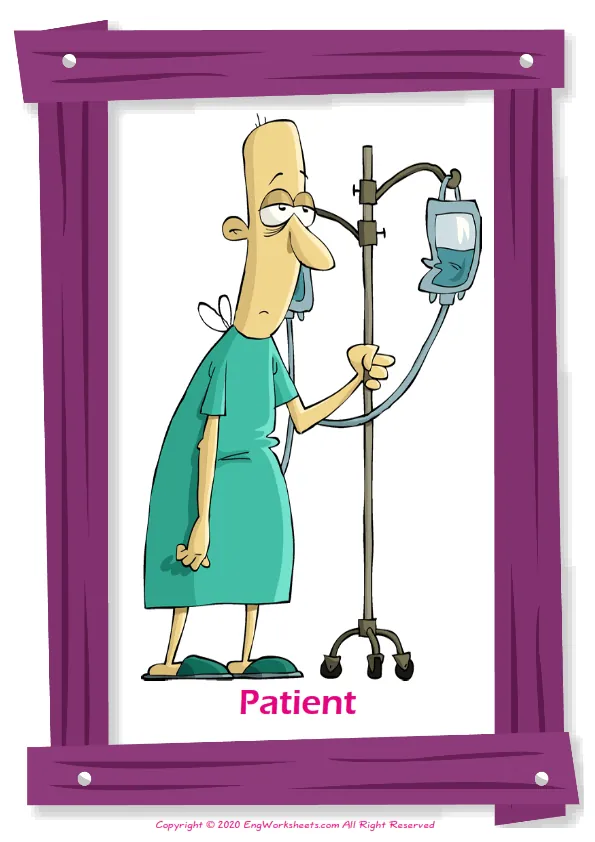 Hospital English vocabulary worksheet with full-page words