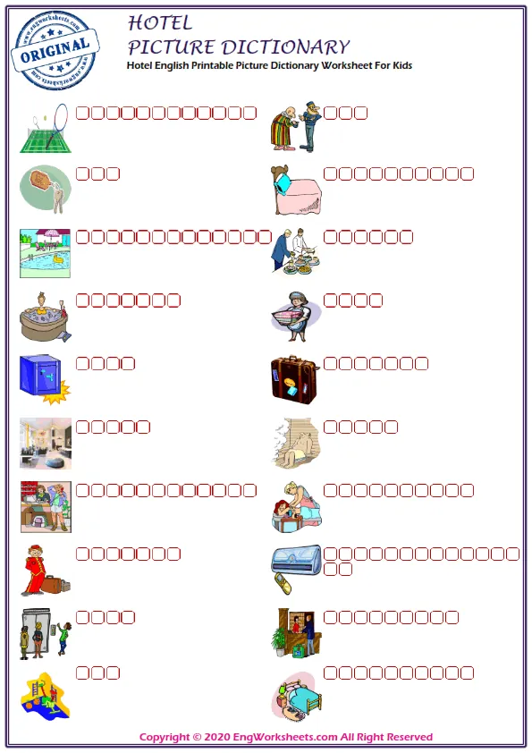 Hotel English Printable Picture Dictionary Worksheet For Kids Worksheet Preview