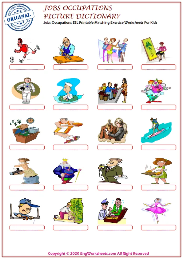 Jobs Occupations ESL Printable Matching Exercise Worksheets For Kids