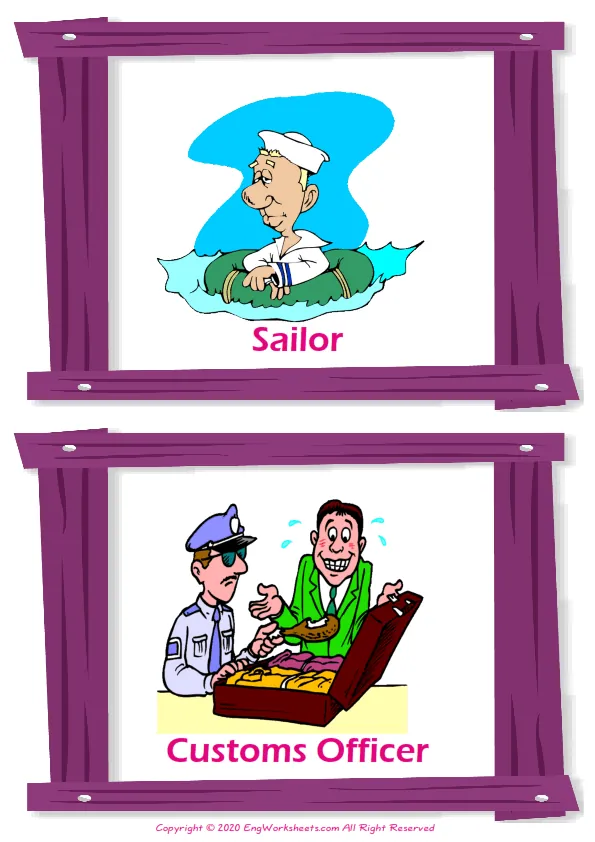 Jobs Occupations vocabulary worksheet with words, two images per page