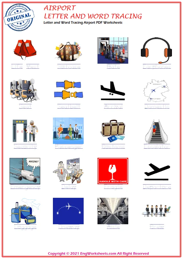 Letter and Word Tracing Airport PDF Worksheets