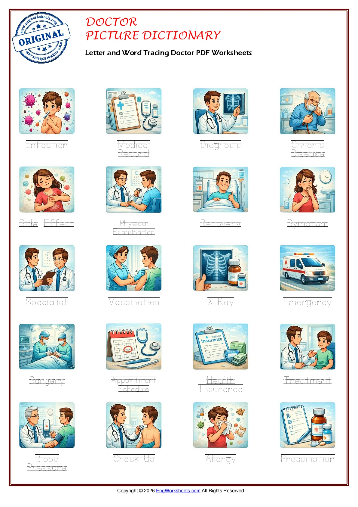 Letter and Word Tracing Doctor PDF Worksheets Worksheet Preview