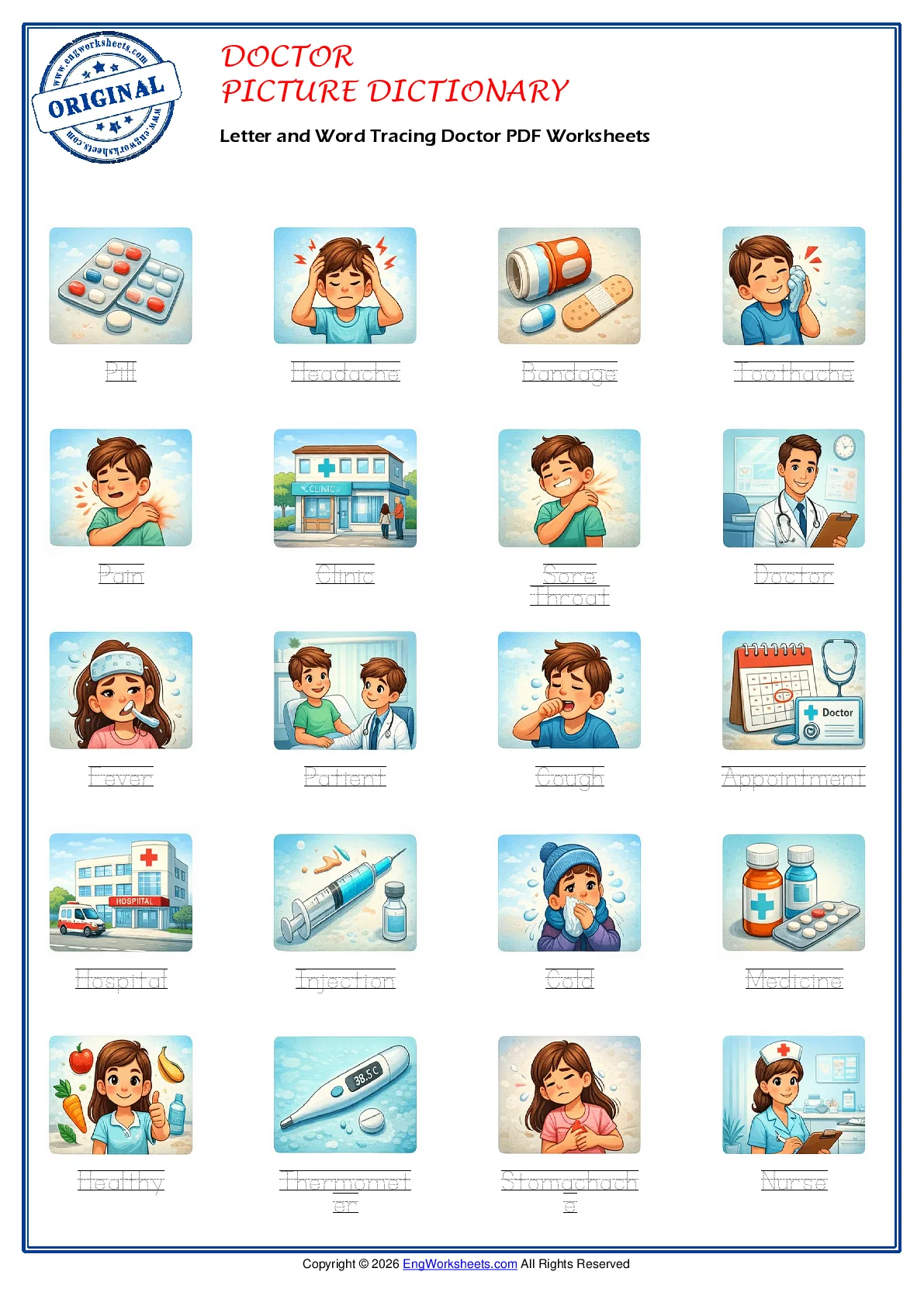 Letter and Word Tracing Doctor PDF Worksheets Worksheet Preview