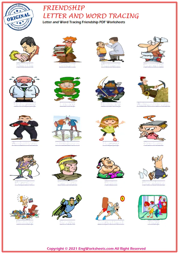 Letter and Word Tracing Friendship PDF Worksheets Worksheet Preview