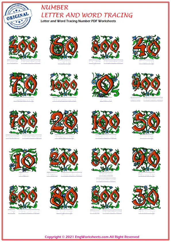 Letter and Word Tracing Number PDF Worksheets Worksheet Preview