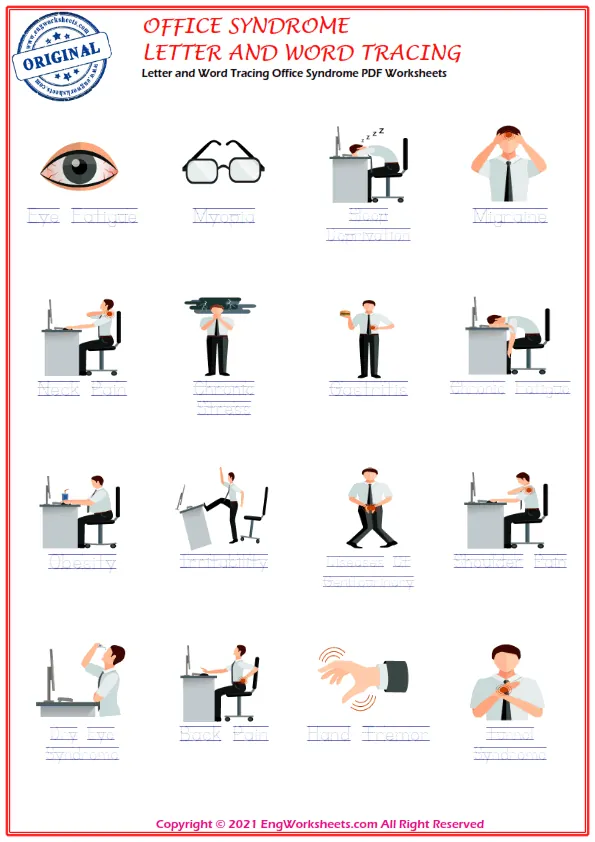 Letter and Word Tracing Office Syndrome PDF Worksheets Worksheet Preview