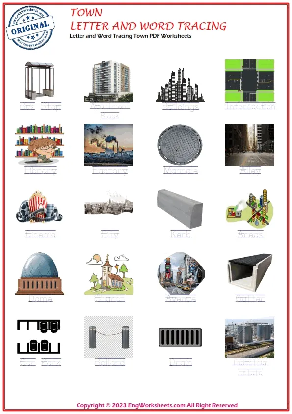 Letter and Word Tracing Town PDF Worksheets Worksheet Preview