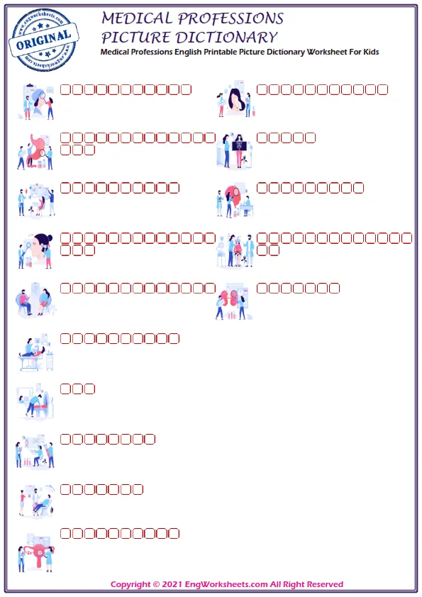 Medical Professions English Printable Picture Dictionary Worksheet For Kids Worksheet Preview