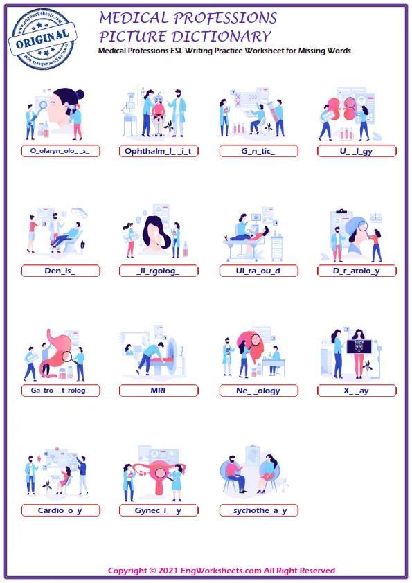 Medical Professions ESL Writing Practice Worksheet for Missing Words. Worksheet Preview