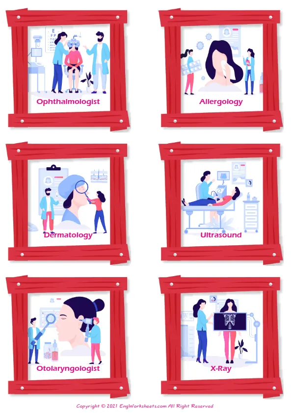 Medical Professions vocabulary worksheet with words, six images per page Worksheet Preview