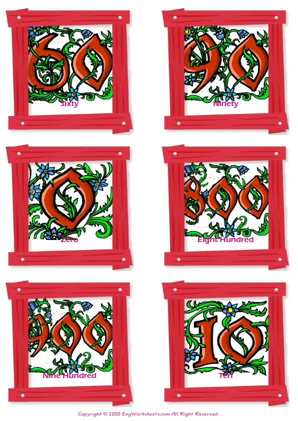 Number vocabulary worksheet with words, six images per page Worksheet Preview