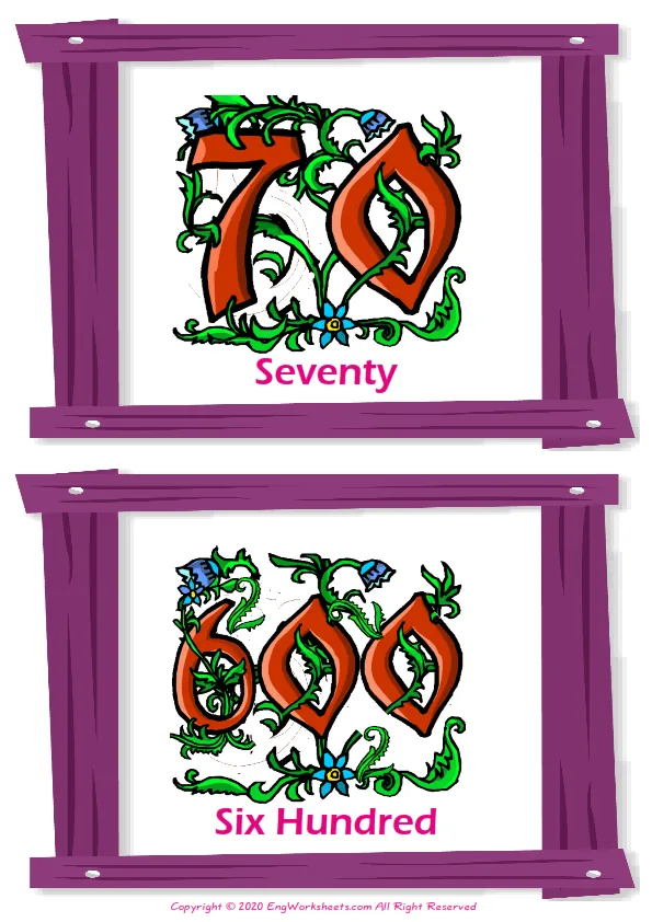 Number vocabulary worksheet with words, two images per page Worksheet Preview