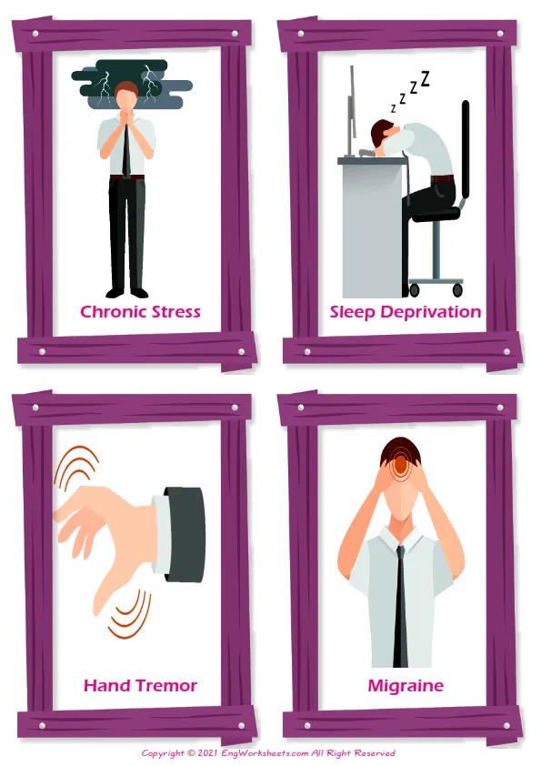 Office Syndrome vocabulary worksheet with words, four images per page Worksheet Preview