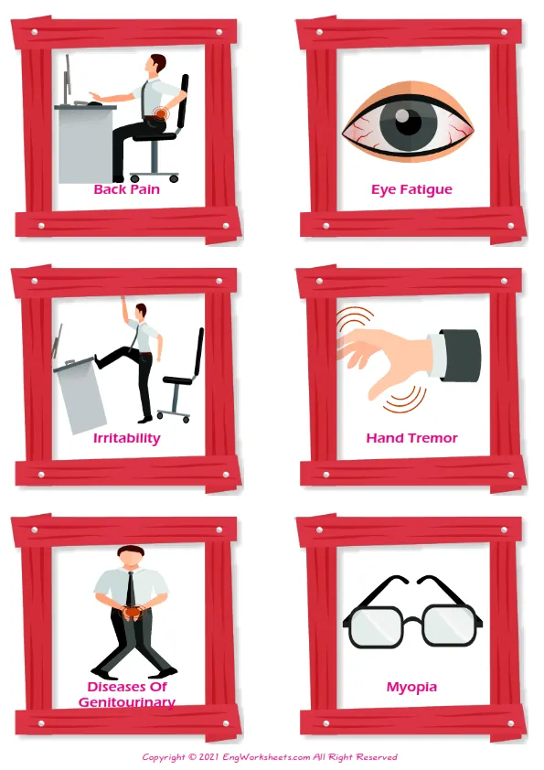 Office Syndrome vocabulary worksheet with words, six images per page Worksheet Preview