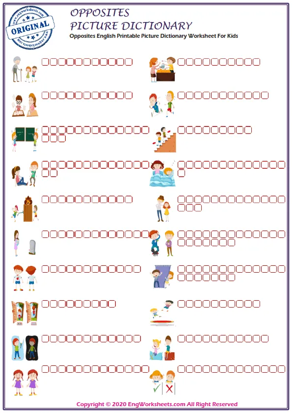 Opposites English Printable Picture Dictionary Worksheet For Kids Worksheet Preview