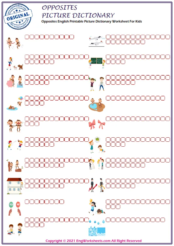Opposites English Printable Picture Dictionary Worksheet For Kids Worksheet Preview