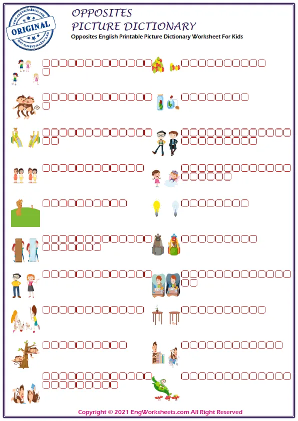 Opposites English Printable Picture Dictionary Worksheet For Kids Worksheet Preview