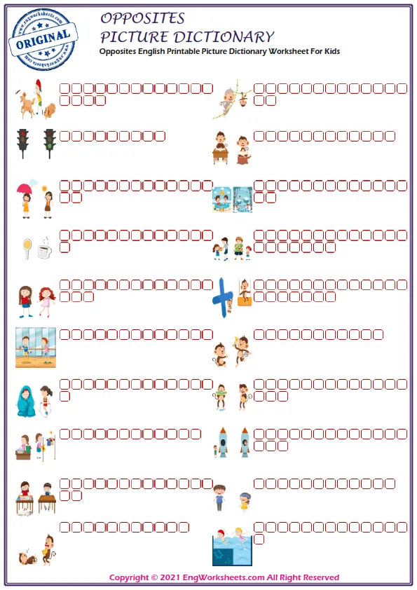 Opposites English Printable Picture Dictionary Worksheet For Kids Worksheet Preview