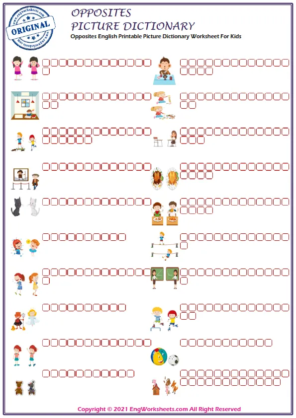 Opposites English Printable Picture Dictionary Worksheet For Kids Worksheet Preview