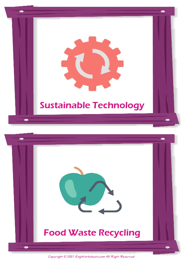 Recycling Energy vocabulary worksheet with words, two images per page Worksheet Preview