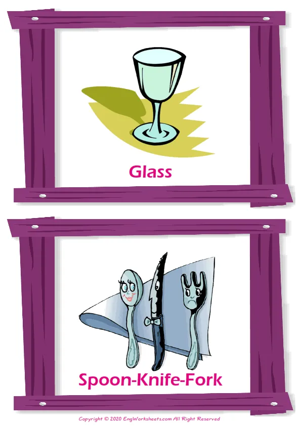 Restaurant vocabulary worksheet with words, two images per page Worksheet Preview