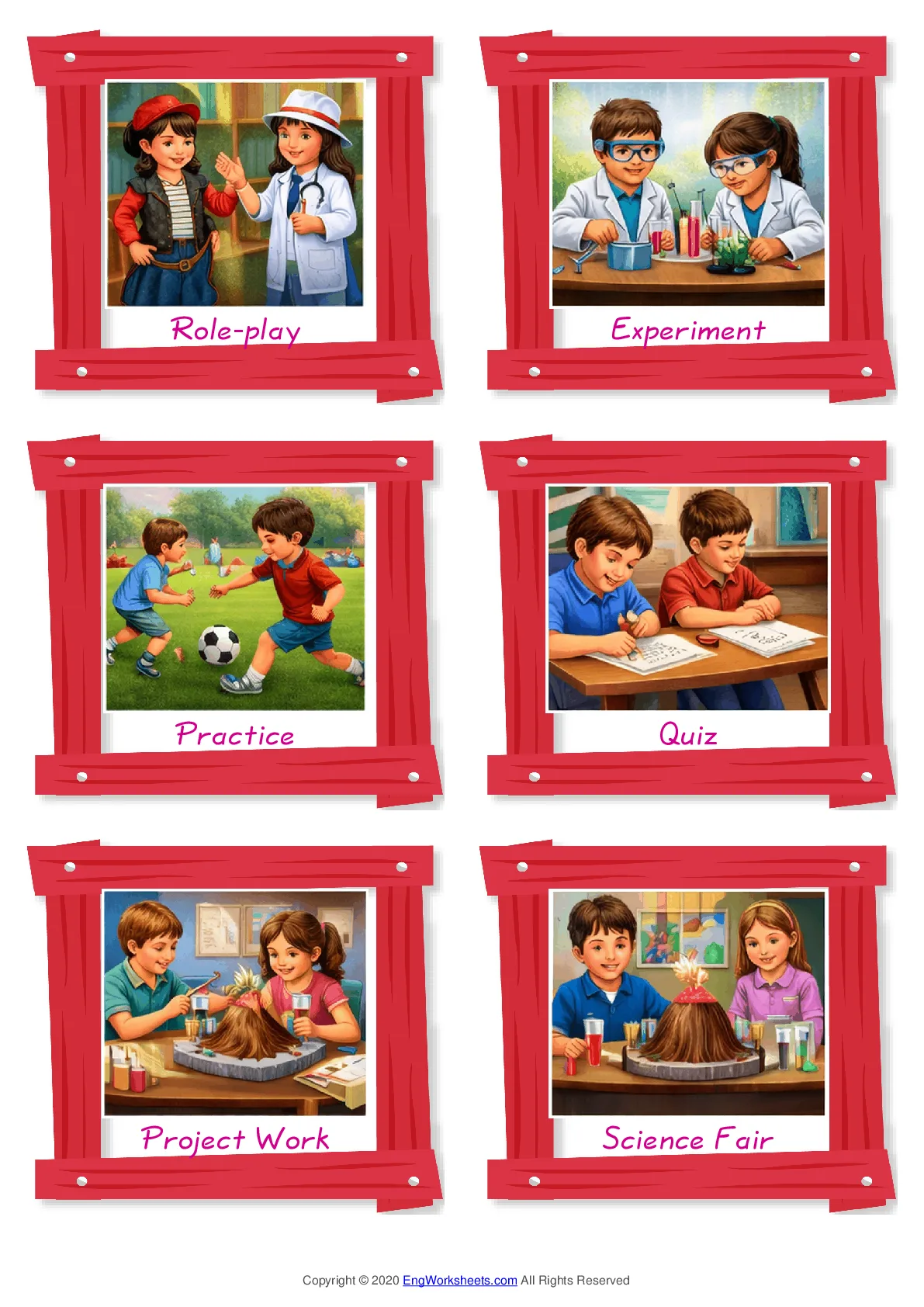 School Life (Activities) vocabulary worksheet with words, six images per page Worksheet Preview