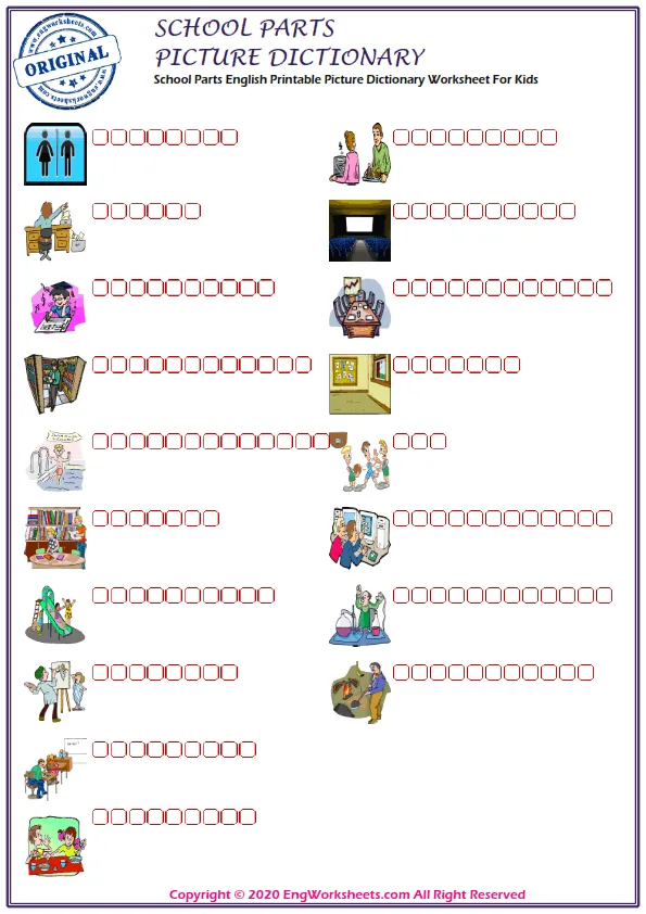 School Parts English Printable Picture Dictionary Worksheet For Kids Worksheet Preview