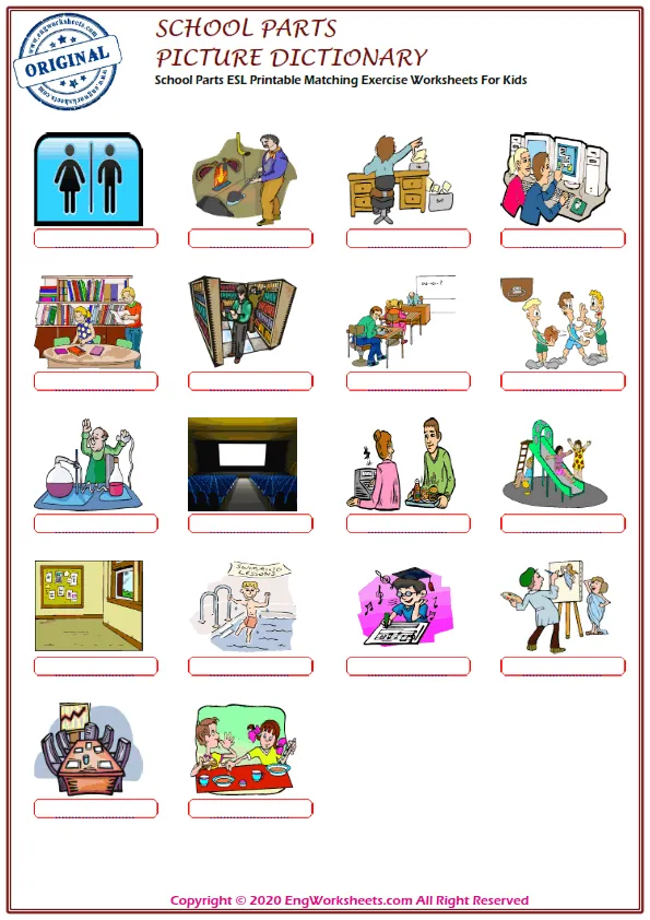 School Parts ESL Printable Matching Exercise Worksheets For Kids Worksheet Preview