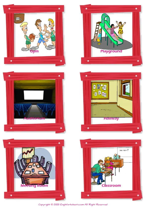 School Parts vocabulary worksheet with words, six images per page Worksheet Preview