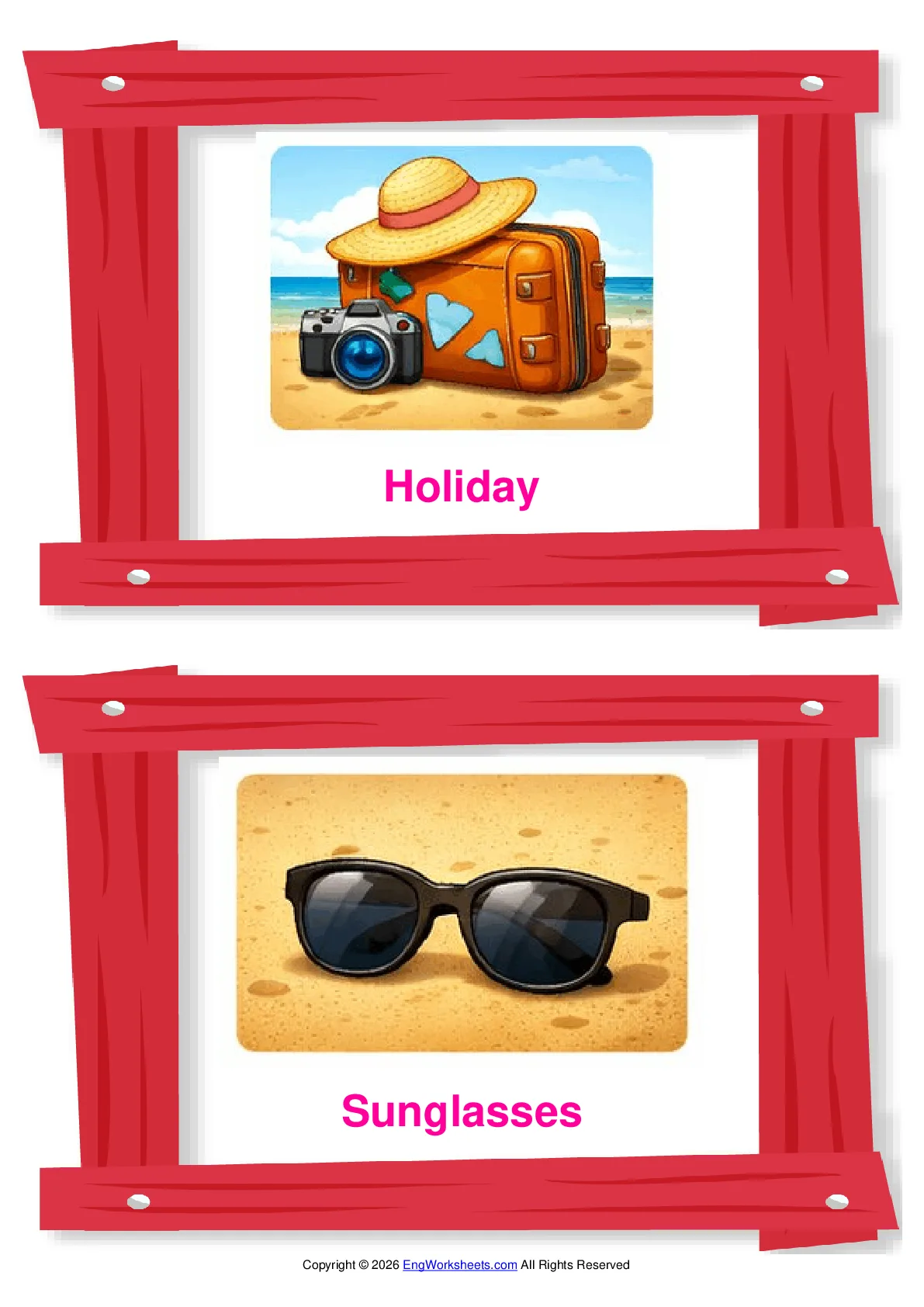 Seaside vocabulary worksheet with words, two images per page Worksheet Preview