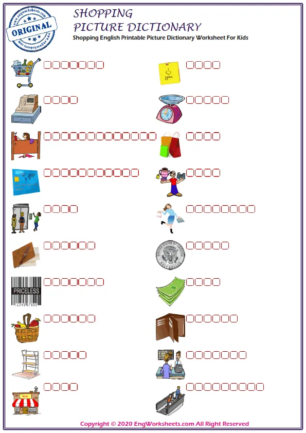 Shopping English Printable Picture Dictionary Worksheet For Kids Worksheet Preview